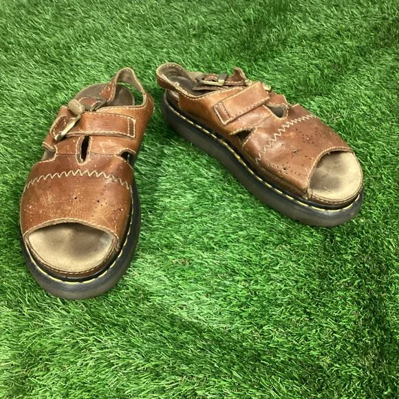 Vintage Dr. Martens Open Toe Sandals Brown Leather Slide Casual Distressed 11 Dr Martens Sandals - Etsy main image 3
